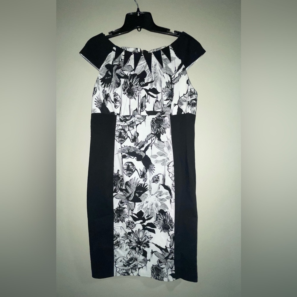 NWT KAREN MILLEN Black & White Sheath Dress SIZE US 12 / UK 16 HIGH END DESIGNER